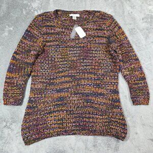 Christopher & Banks Top Medium Colorful Open Knit Boho Hippie Sweater NEW